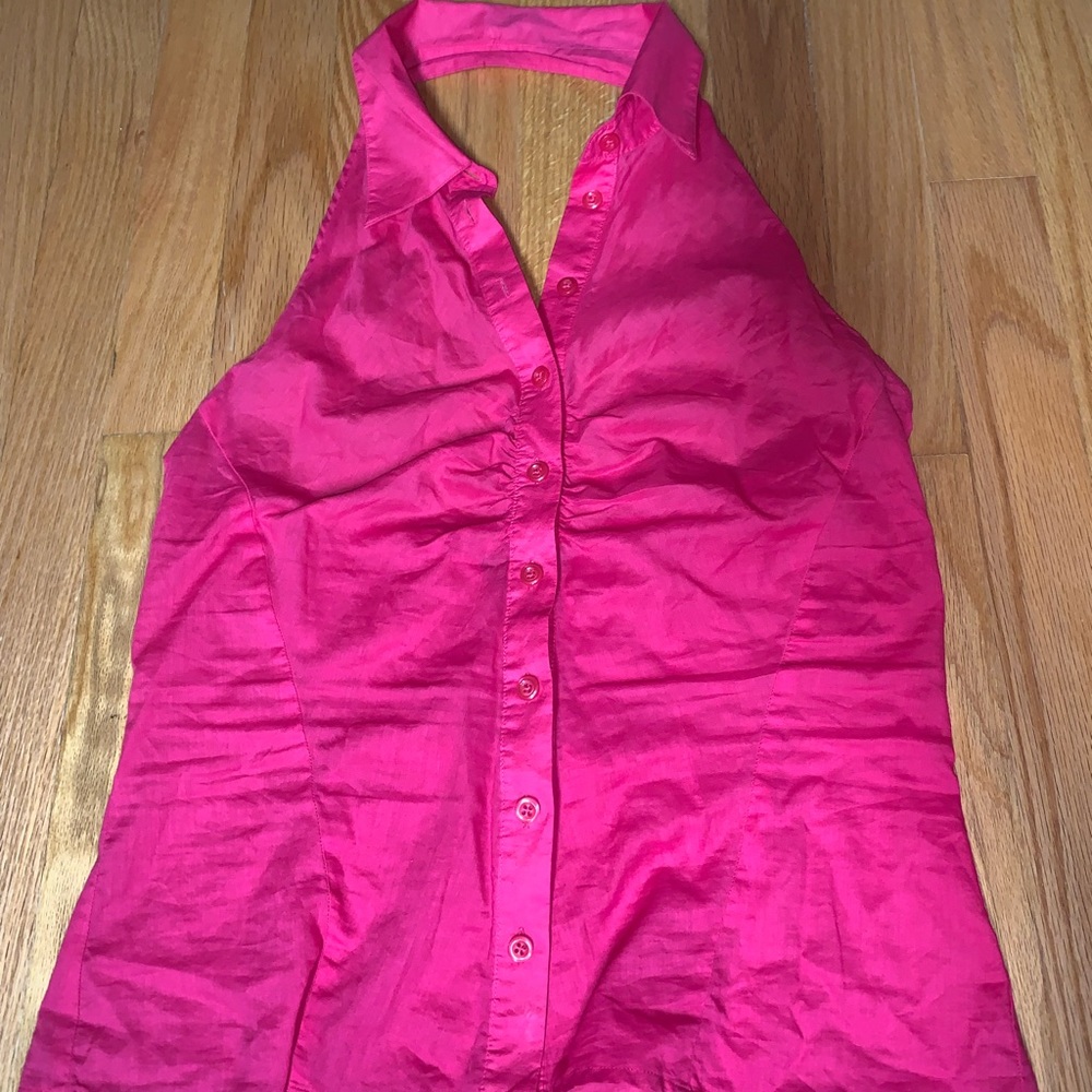 Moda International Womens Pink Halter Top Button Up